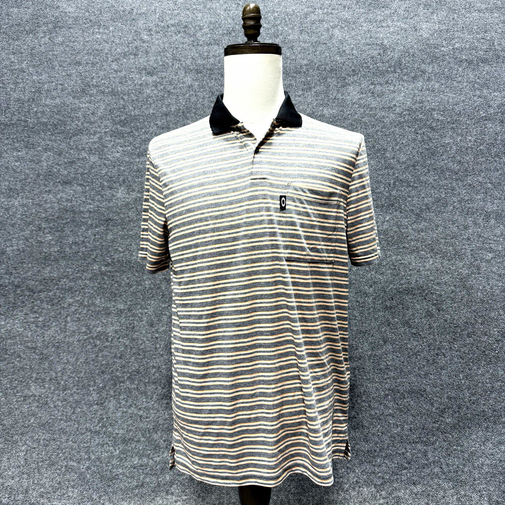 Oakley Hydrolix Mens Medium Golf Polo Shirt Gray Orange Striped Pocket